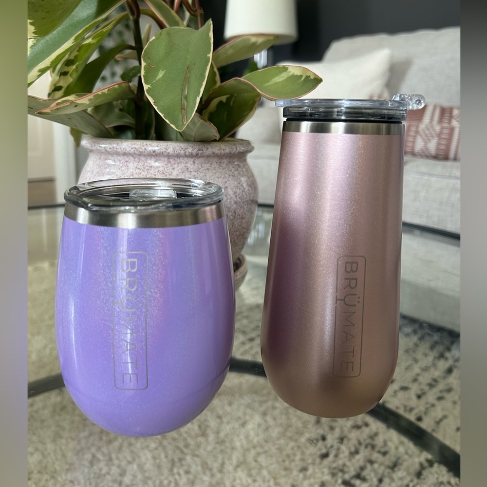 Lot of 2 Brumate Rose Gold Champagne Flute and Purple Wine Tumbler